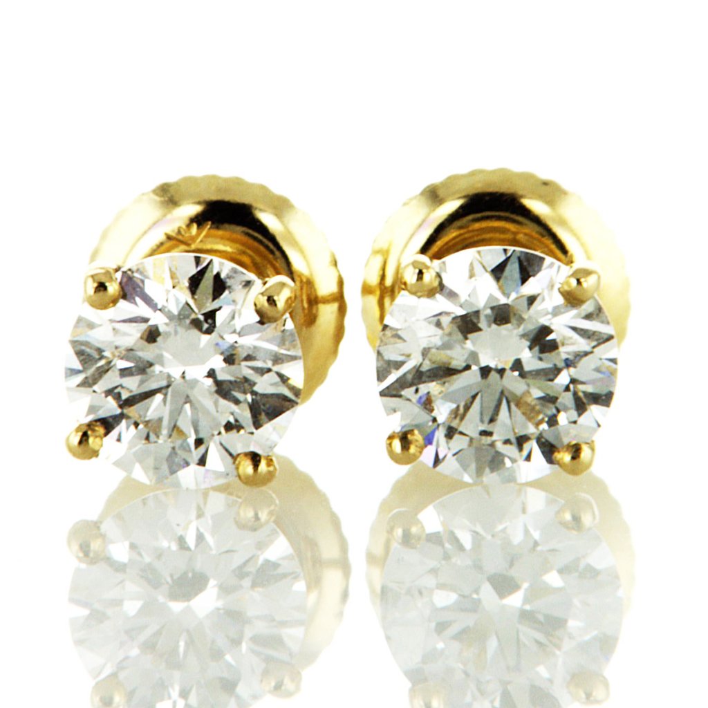 Diamond Stud Earrings Round E Vvs2 Lab Created 14k Yellow Gold 1.40 Tcw Igi Cert